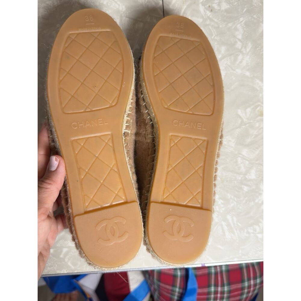 CHANEL Beige/Black Felt CC Logo leather Cap Toe Espadrille Flats Slip On US 8 - Picture 6 of 11